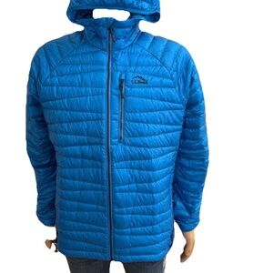 LL Bean Men Ultra Light Down Sweater 850 Hooded Jacket Regular Blue